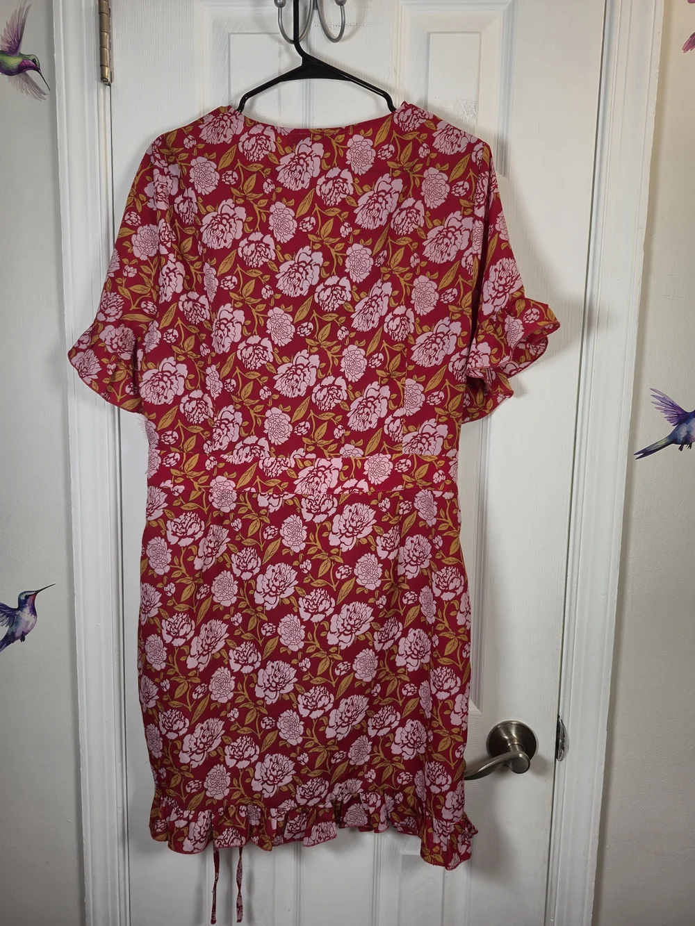 PrettyLittleThing Floral Cutout V-Neck Ruched Mini Dress Burgundy Pink Size 14 - Picture 5 of 6